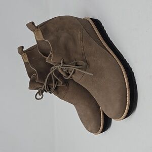 Eileen Fisher Falcon Nubuck Leather Lace Wedge Ankle Booties Size 7.5